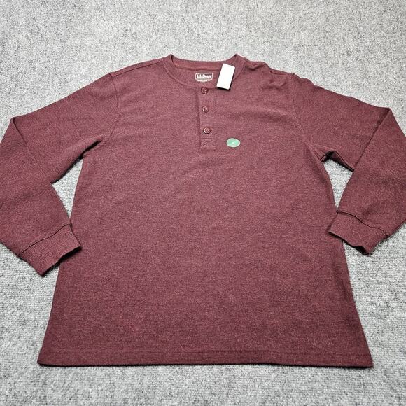 LL Bean Waffle Knit Sweater Medium Bergundy Red Traditional Fit Henley Collar - Picture 1 of 8